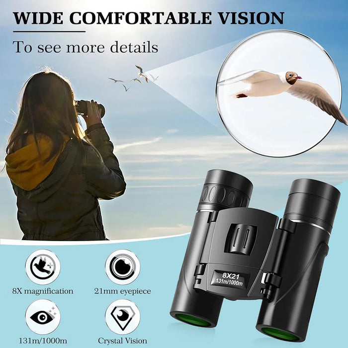 Mini 8x21 Compact Binoculars for Concerts, Sports & Birdwatching