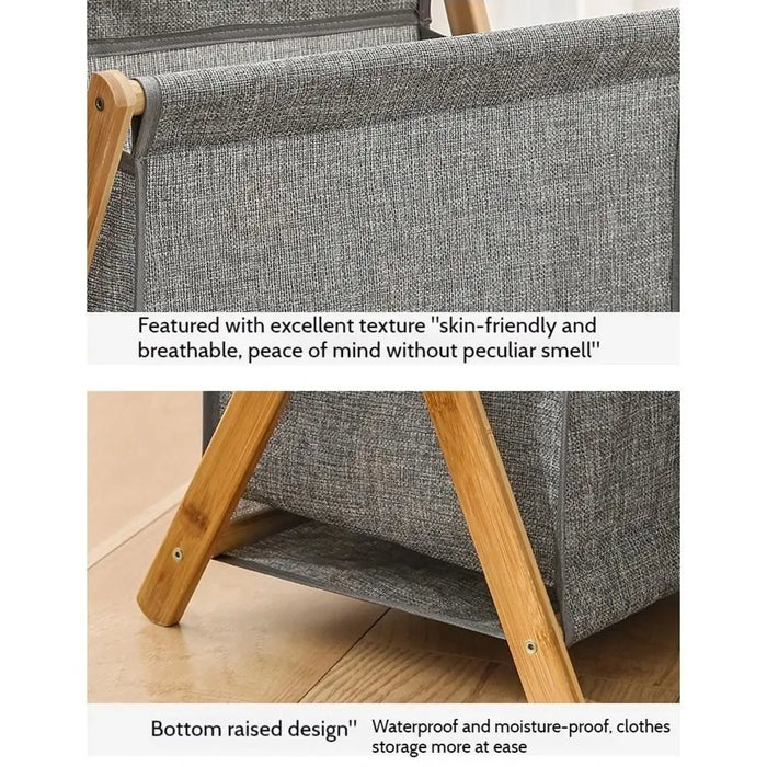 Foldable Laundry Basket with Bamboo Frame — Cotton‑Linen Hamper 40×30×38cm