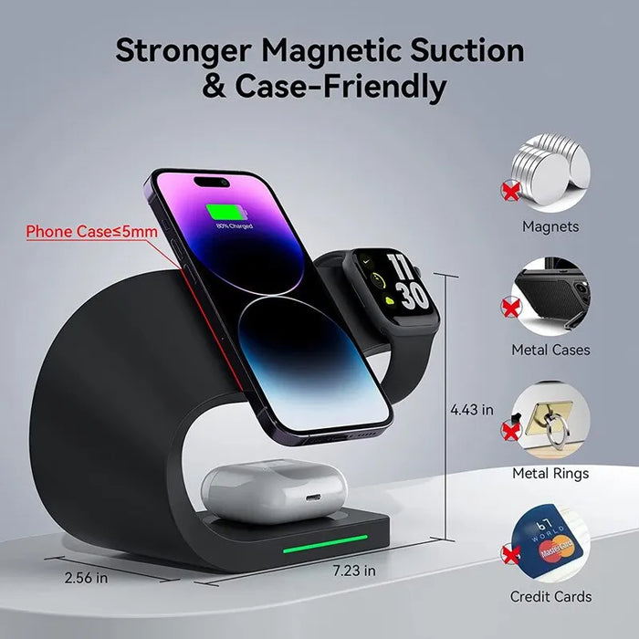Wireless Charger Stand 15W - Magnetic Induction USB Dock Station, Quick Fast Charging - Ideal for iPhone 14 13 12, iWatch, Airpods