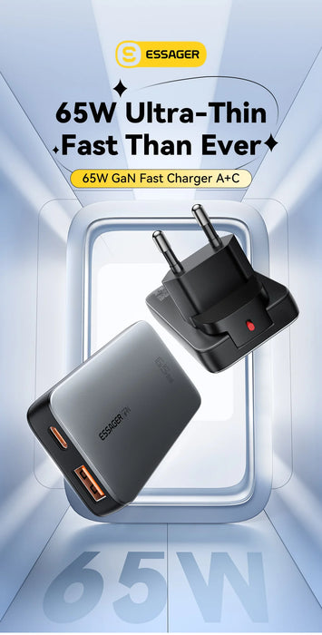Essager Ultra Thin 65W GaN Travel Charger Quick Charge 4.0 PD3.0 PPS Portable Type C Charger For iPhone Samsung Macbook Laptop