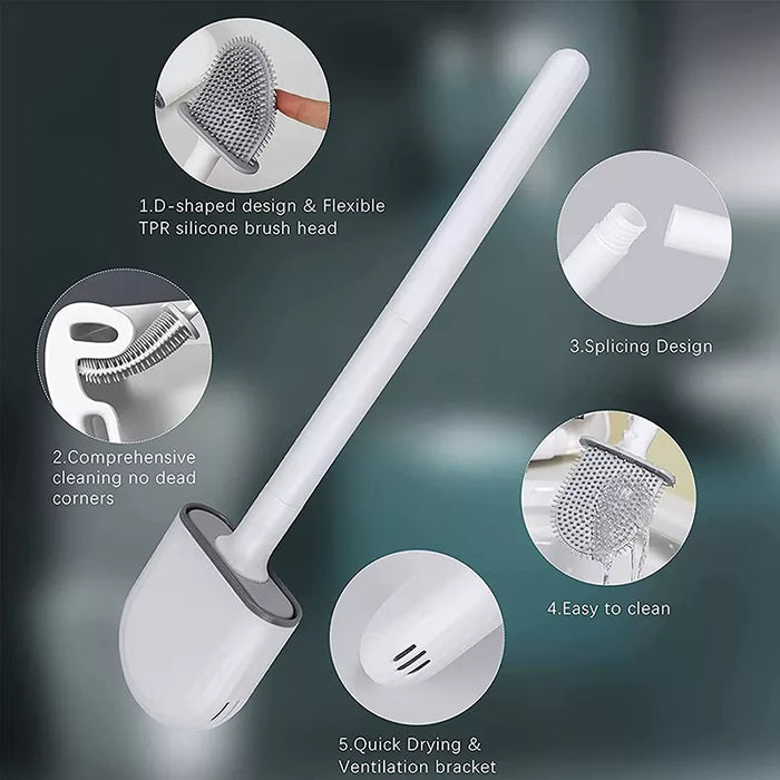 WIKHOSTAR - Wall Mounted Silicone Toilet Cleaning Brush with Flat Head Design - Ideal for Efficient Bathroom Cleaning and Hygiene Maintenance
