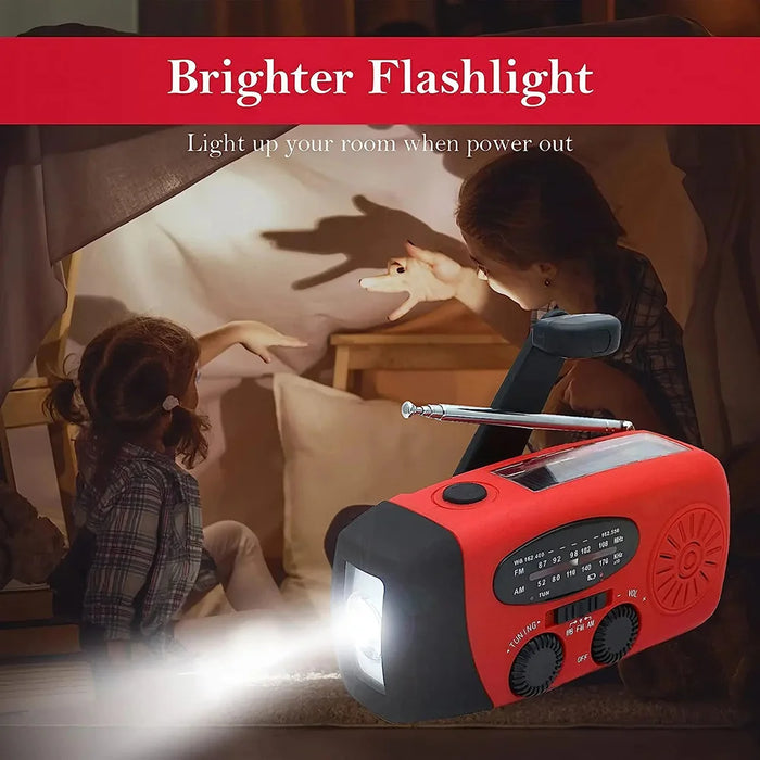 Solar Hand Crank Radio - Camping Light with AM/FM Radio and 2000mAh USB Charging, Outdoor Multifunctional Dynamo LED Flashlight - Ideal for Outdoor Enthusiasts and Emergency Preparedness