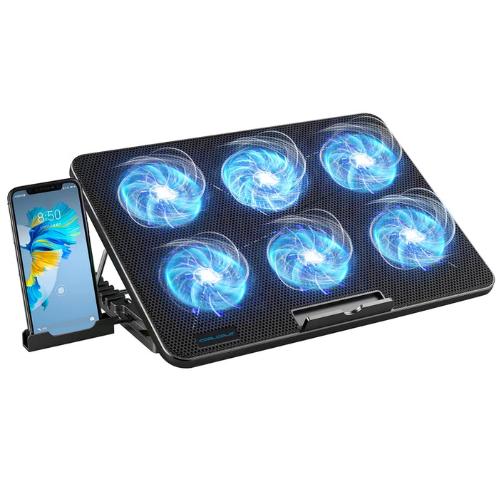 15.6–17.3 inch Laptop Cooling Pad — 6 Quiet Fans, 7-Position Adjustable Stand & Phone Holder