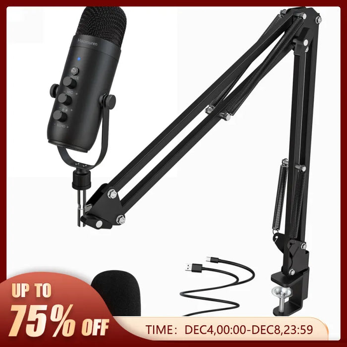 Professional USB Streaming Podcast PC Microphone - Studio Cardioid Condenser Mic Kit with Boom Arm - Ideal for YouTube, Twitch, Recording Sessions