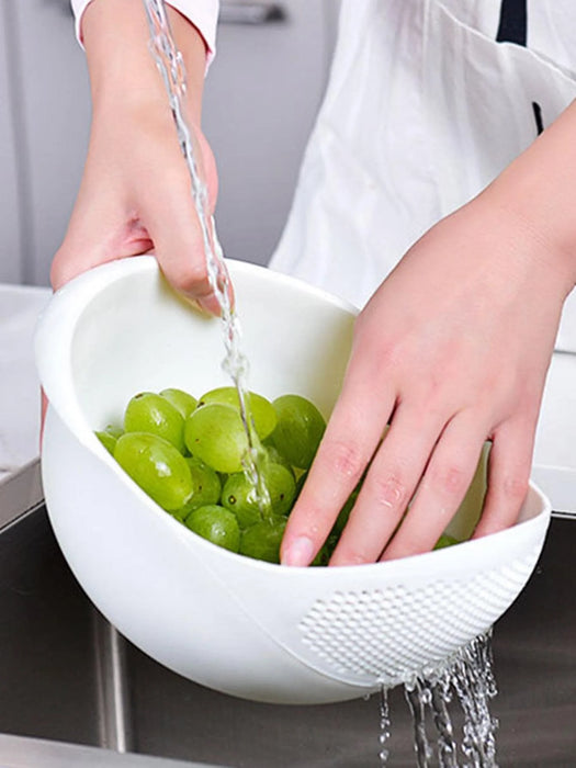 1PC-Silicone - Colander Rice Bowl, Fruit Bowl, Drain Basket with Handle, Home Kitchen Organizer - Perfect for Washing and Draining Foods