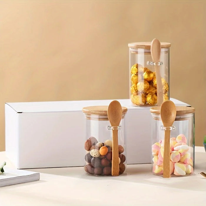 280ml Glass Storage Jar with Bamboo Lid & Spoon — 10oz Airtight Jar