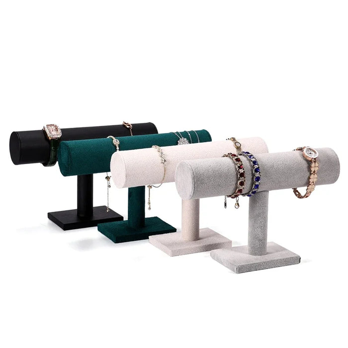 Suspended Double-Layer T-Bar Jewellery Display Stand — Velvet, Space-Saving