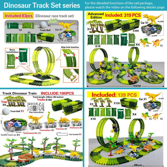 Magic Climbing - Electric Dinosaur Car Track Railway Toy with Bend Flexible Race Track and Flash Light - High Quality Entertainment for Kids