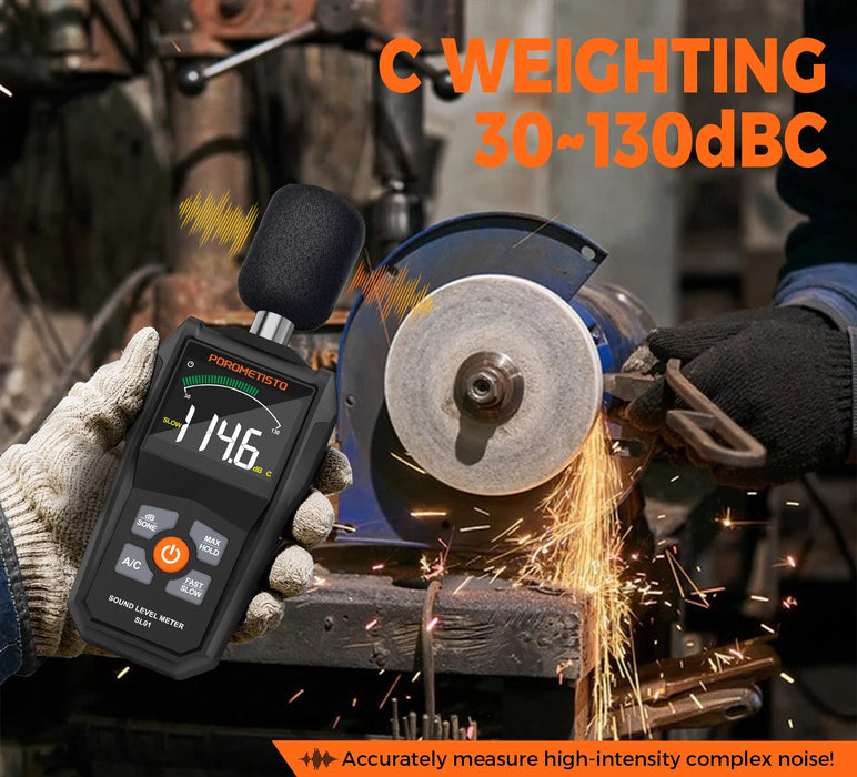 POROMETISTO-SL01 Digital Sound Level Meter — Handheld 30–130 dB A/C Weighted