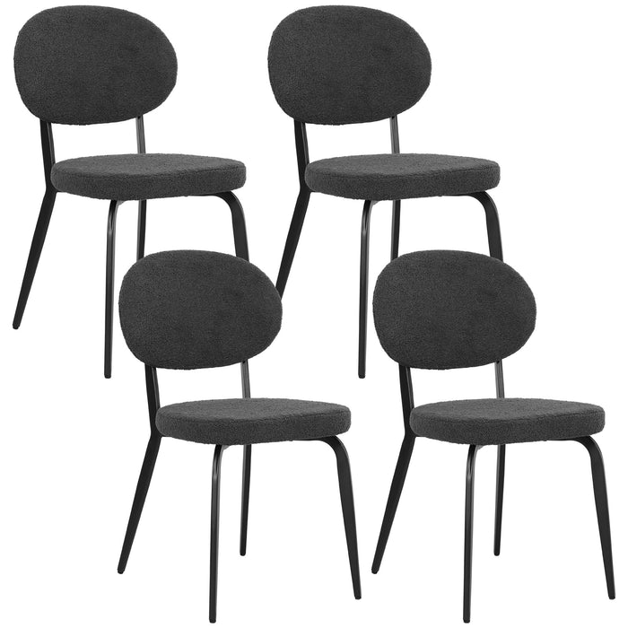 HOMCOM Boucle Dining Chairs Set of 4, Modern Upholstered Sherpa Kitchen Chairs with Backrest, Metal Legs and Padded Seat for Dining Room, Bedroom, Living Room, Black