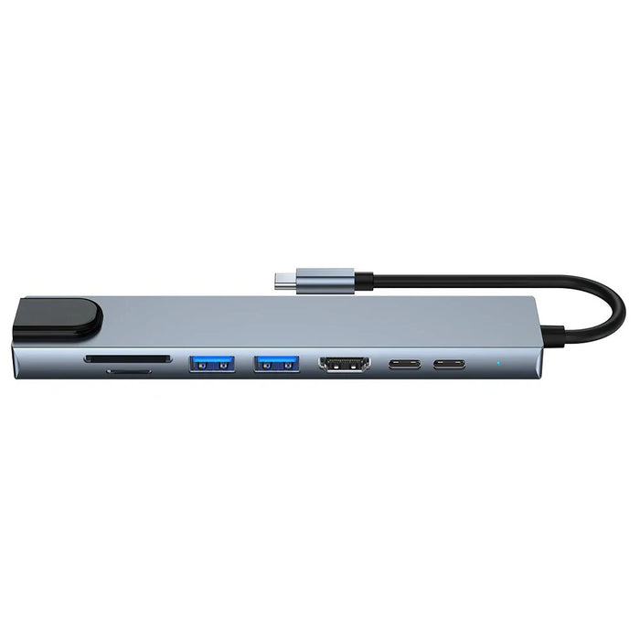 USB‑C 8‑in‑1 Hub — HDMI 4K@30Hz, 100W PD, RJ45 100Mbps, Dual SD/TF, USB 3.0