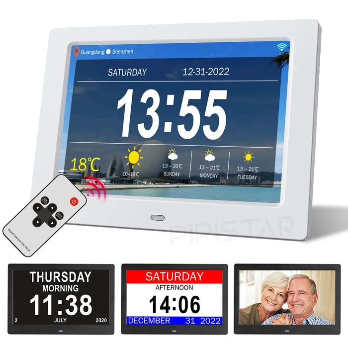 7/10.1-inch Wi‑Fi Calendar Photo Frame — Dementia Clock with Weather & Reminders