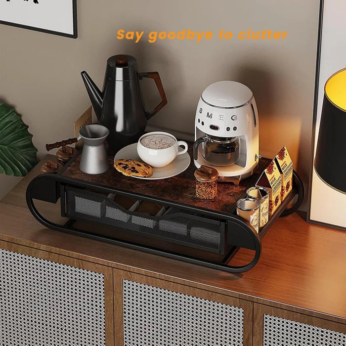Coffee Pod Drawer Holder for K‑Cup – Metal Pull‑Out Storage with Side Baskets