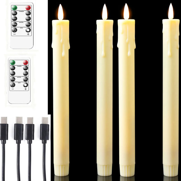 Rechargeable 10-inch Flameless LED Taper Candles — Warm White, 2 or 4 Pack (Beige or White)