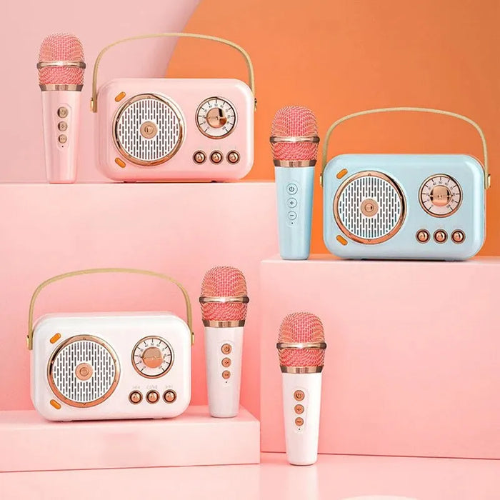 Changhong Family Karaoke Machine - Double Microphone & Retro Portable Speaker with Bluetooth Connection - Ideal for Party Entertainment
