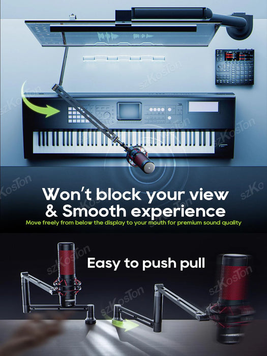 Adjustable Low‑Profile Microphone Boom Arm with Cable Management — Extended Riser (Fits AM8, K688, A8)