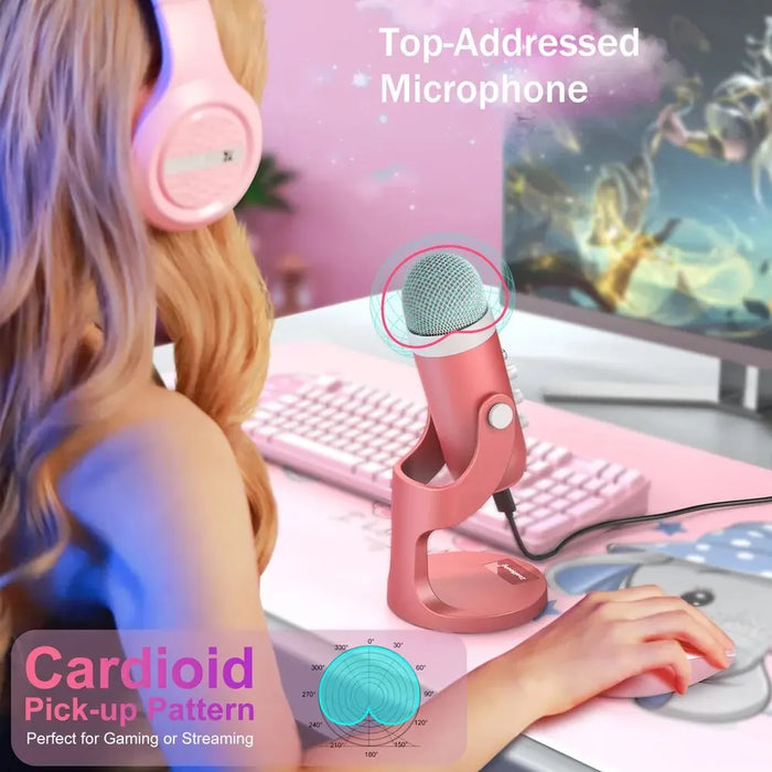 USB Condenser Microphone — Pink Studio Mic for PC, Mac, Phone, Streaming & Podcasting