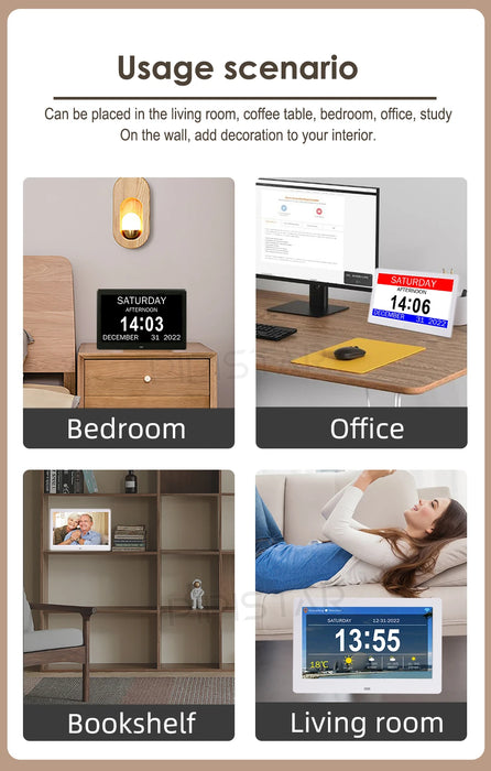 7/10.1-inch Wi‑Fi Calendar Photo Frame — Dementia Clock with Weather & Reminders