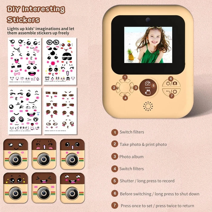 Instant Kids Printing Camera - Mini Digital Camera, HD Video Recording, Dual Lens, Thermal Photo Paper Feature - Ideal Birthday Gift for Boys and Girls