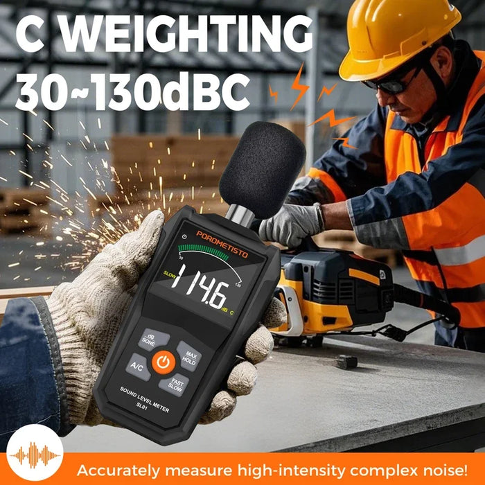 POROMETISTO-SL01 Digital Sound Level Meter — Handheld 30–130 dB A/C Weighted