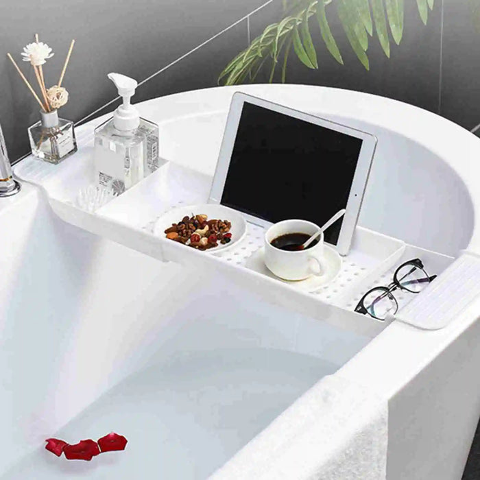 Expandable Bath Tray with Draining Design – Plastic Tub Caddy