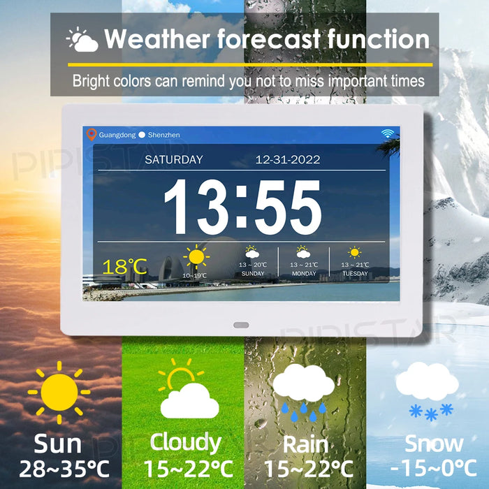 7/10.1-inch Wi‑Fi Calendar Photo Frame — Dementia Clock with Weather & Reminders