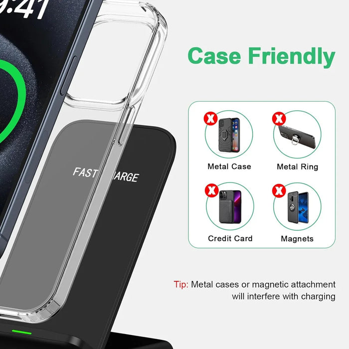 30W Fast Qi Wireless Charging Stand – Compatible with iPhone, Samsung, Xiaomi & Huawei