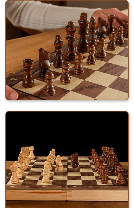 Magnetic Foldable Solid Wood Chess Set - Portable Board, Educational Gift