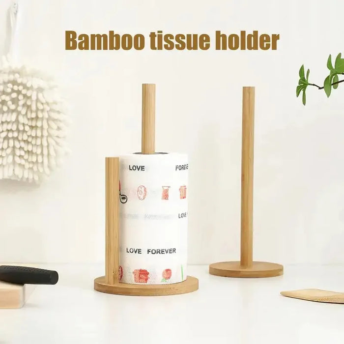 Bamboo Paper Towel Holder – Vertical Anti-Skid Tissue Stand for Kitchen & Home