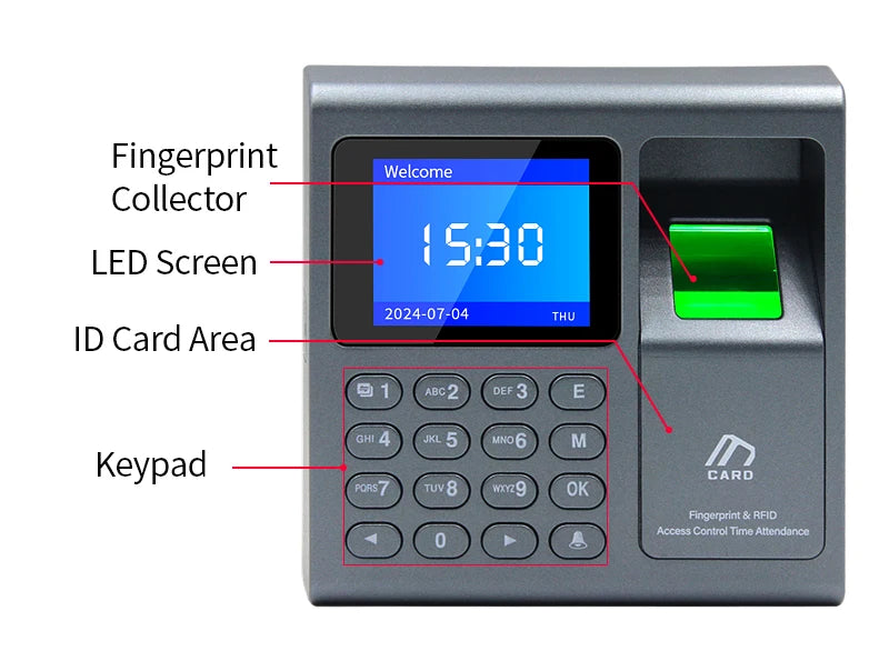 Fingerprint & RFID Access Control Time Recorder — 1000 Users, USB Attendance