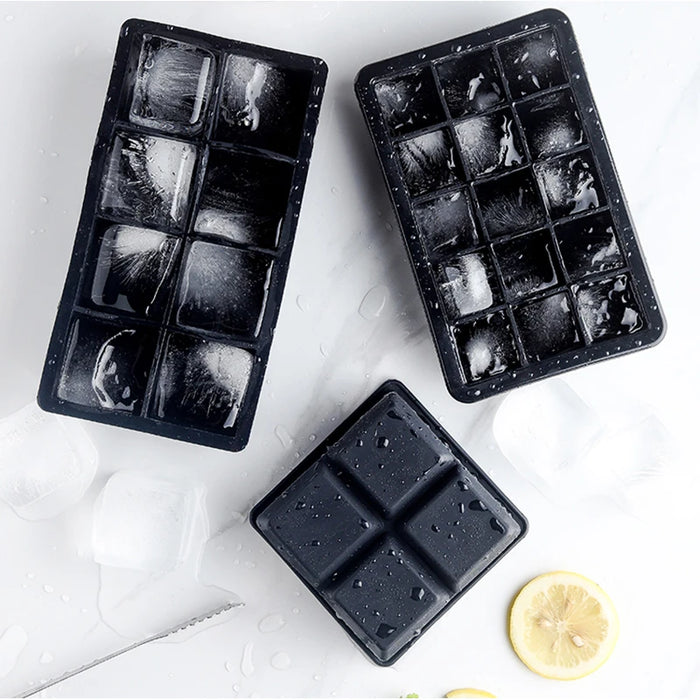 Food Grade Silicone Ice Tray Mold - 4/6/8/15 Grid Large Ice Cube Square DIY Ice Blocks Maker - Ideal for Homemade Bar Pub Wine Ice Blocks