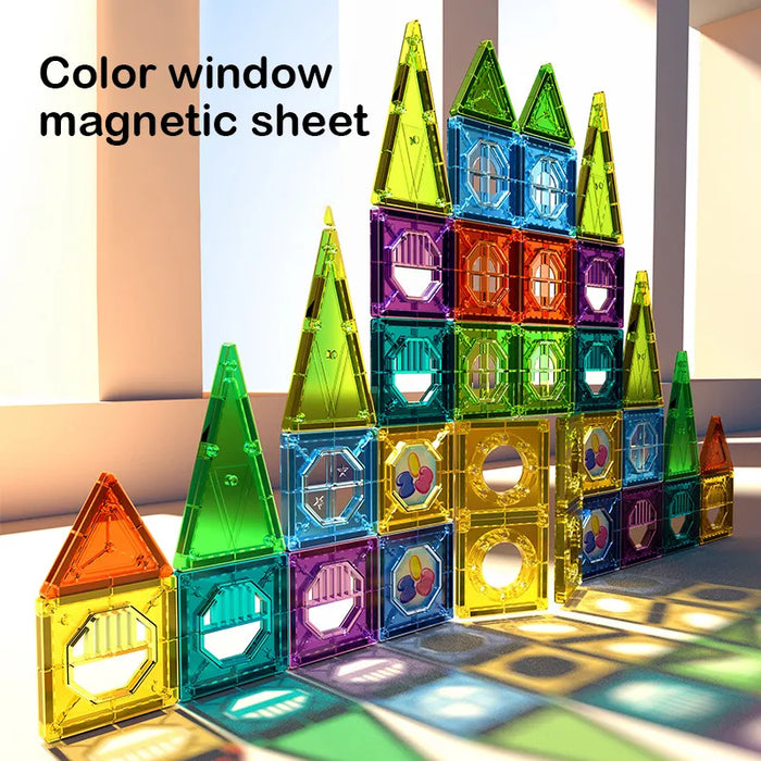 Children's Intelligence Toys Brand - Brightly Colored Magnetic Window Film and Assembly Building Block Set - Ideal for Early Education Stimulation and Variety Learning Development