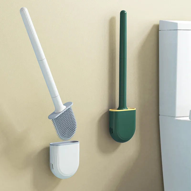 Silicone Toilet Brush with Flat Head - Breathable, Water Leak Proof, Flexible Soft Bristles, Quick Drying Holder - Ideal Bathroom Cleaning Solution for Enhanced Hygiene.