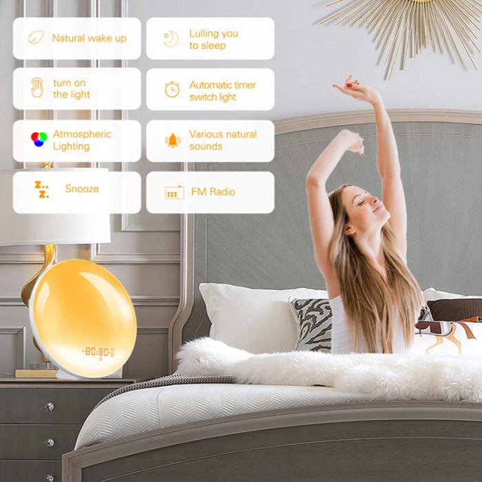 Wake Up Light Alarm Clock with Sunrise & Sunset, Dual Alarms, FM Radio, 7 Colours