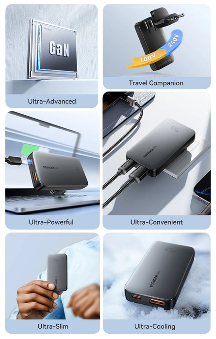 Essager Ultra Thin 65W GaN Travel Charger Quick Charge 4.0 PD3.0 PPS Portable Type C Charger For iPhone Samsung Macbook Laptop