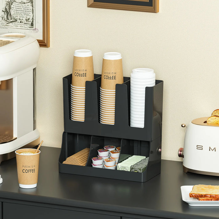 Wall-mounted Coffee Bar Organiser — Cup & Condiment Storage, White or Black