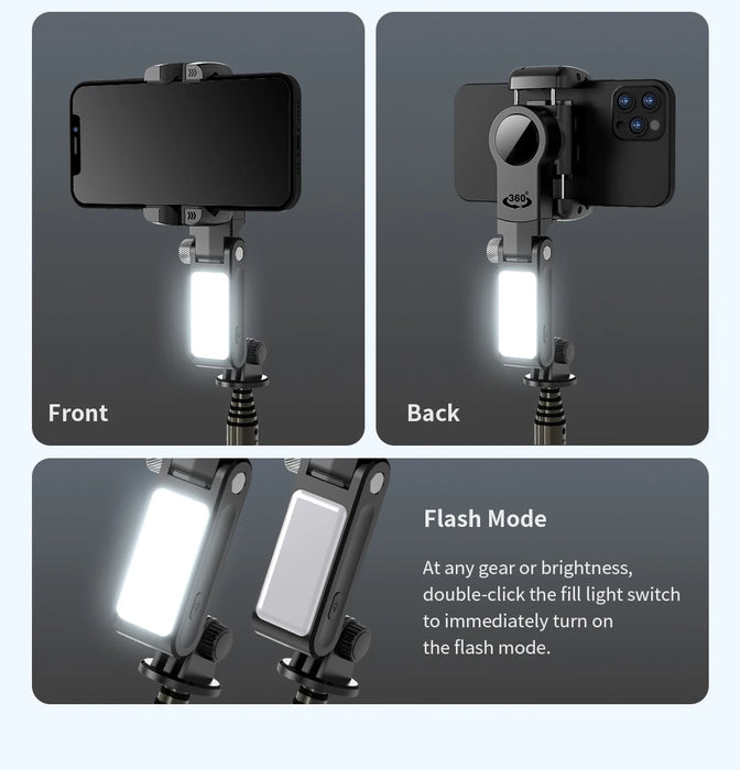 Q18 360° Follow-Tracking Gimbal — Selfie Stick Tripod with Fill Light for iPhone & Smartphones