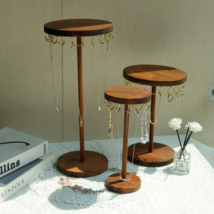 Walnut Wood Jewellery Display Stand – Desktop Necklace, Earring & Bracelet Rack