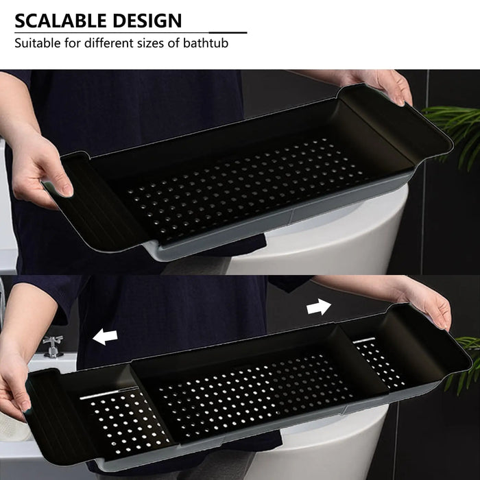 Expandable Bath Caddy Tray — PVC Bathtub Shelf for Candle, Towel, Book, Phone & Wine