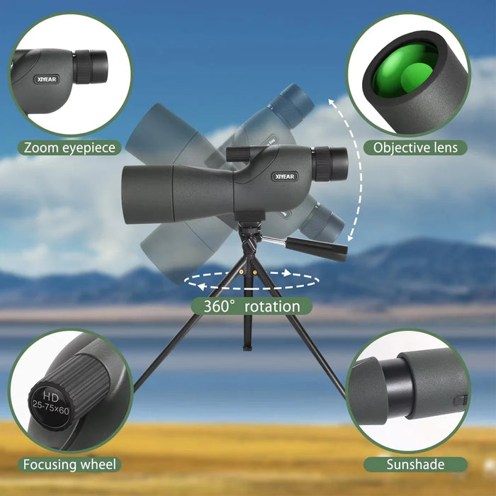 25–75x60 Spotting Scope — 60mm FMC, BAK4 Prism, Waterproof with Tripod & Phone Adapter