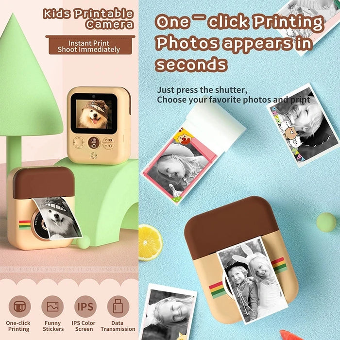 Instant Kids Printing Camera - Mini Digital Camera, HD Video Recording, Dual Lens, Thermal Photo Paper Feature - Ideal Birthday Gift for Boys and Girls