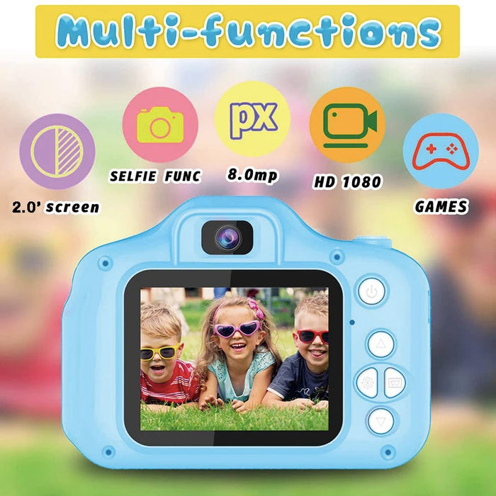 Micro Toy - Kids Digital Camera with Cartoon Design, Multi-Functions, Silicon Case and Lanyard - Portable Child Selfie and Video Toy, Perfect Holiday Gift for Toddlers