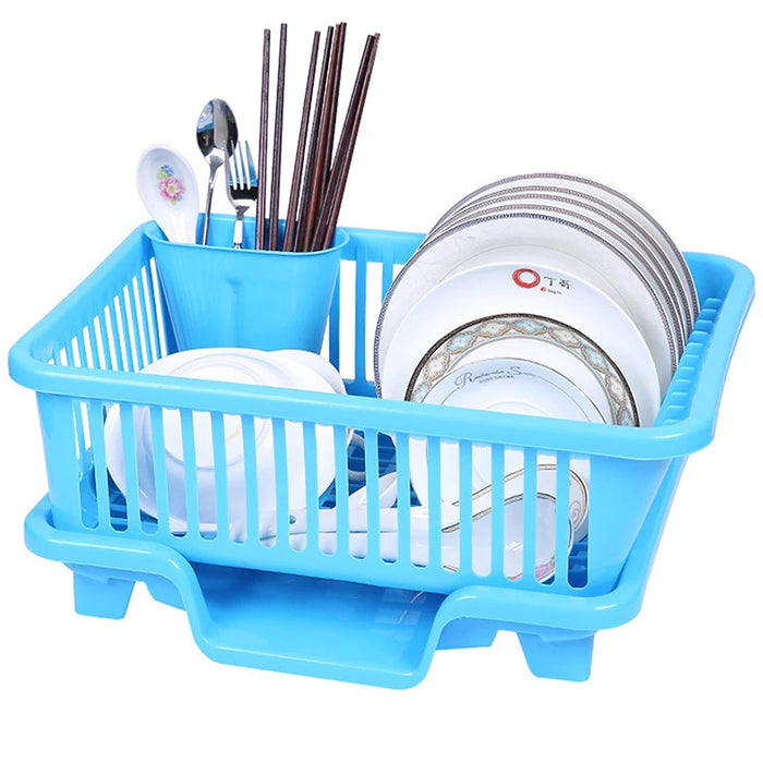 Single-Layer Kitchen Draining Rack with Drainer Board — Plates & Cutlery