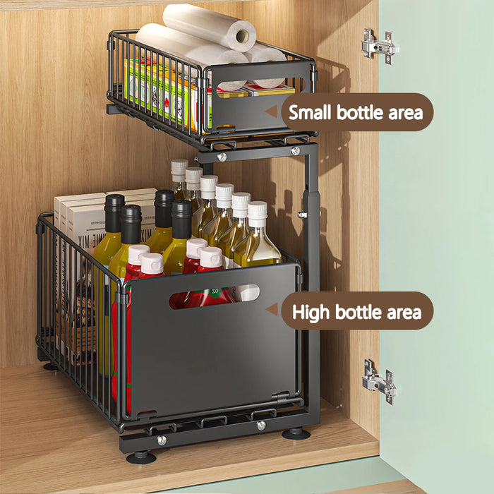 2-Tier Pull-Out Under-Sink Organiser — Adjustable Kitchen Cabinet Rack