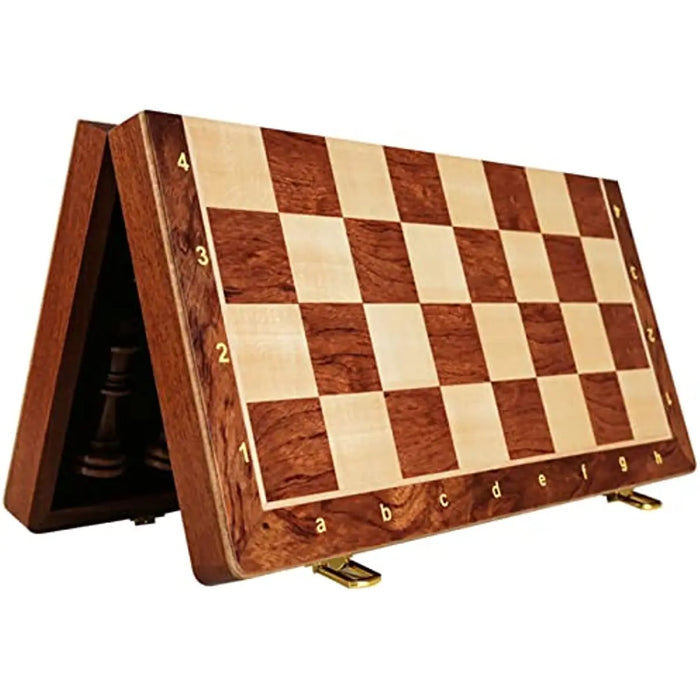 15" x 15" Folding Walnut Chess Set with Solid Wooden Pieces