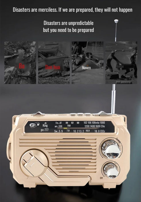 Hand-Crank Emergency Radio & Power Bank — USB, Solar, Bluetooth, DAB