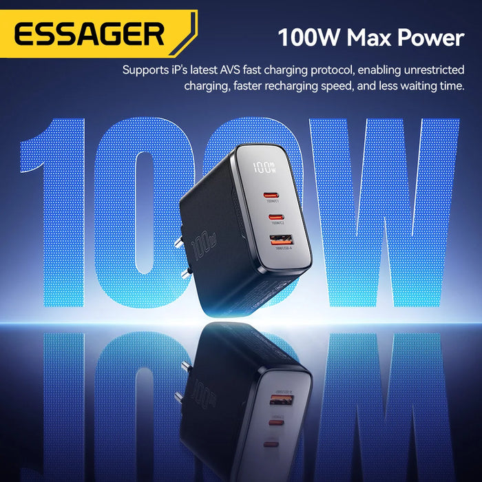 100W GaN USB-C Charger with Digital Display — PD 3.2 & QC 4.0, USB-A + 2×USB-C