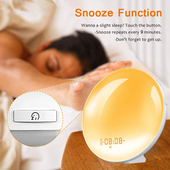 Wake Up Light Alarm Clock with Sunrise & Sunset, Dual Alarms, FM Radio, 7 Colours