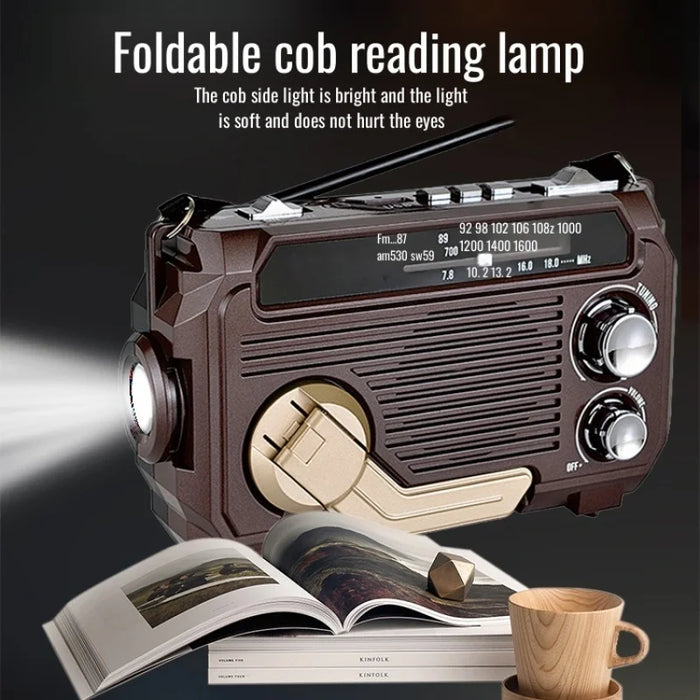 Hand-Crank Emergency Radio & Power Bank — USB, Solar, Bluetooth, DAB