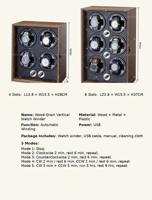 USB Motor Watch Winder Box for Automatic Watches — Rotating Display